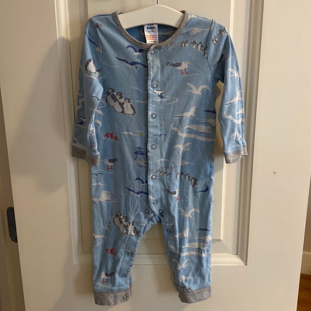 Baby Boden Blue Penguins One Piece PJs Jammies 6-12 Months